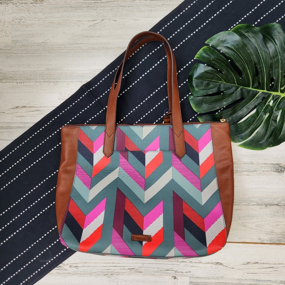 Fossil Multicolor Chevron Tote Bag